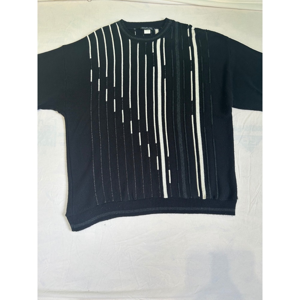 Vintage GAS For Men Only Co Sweater 3X Black White Abstract Stripe Y2K 2000 USA